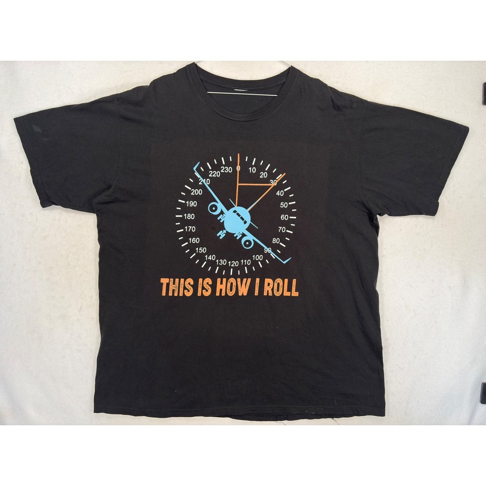 Aviation Pilot This Is How I Roll Graphic T-Shirt Black XL Short Sleeve Tee